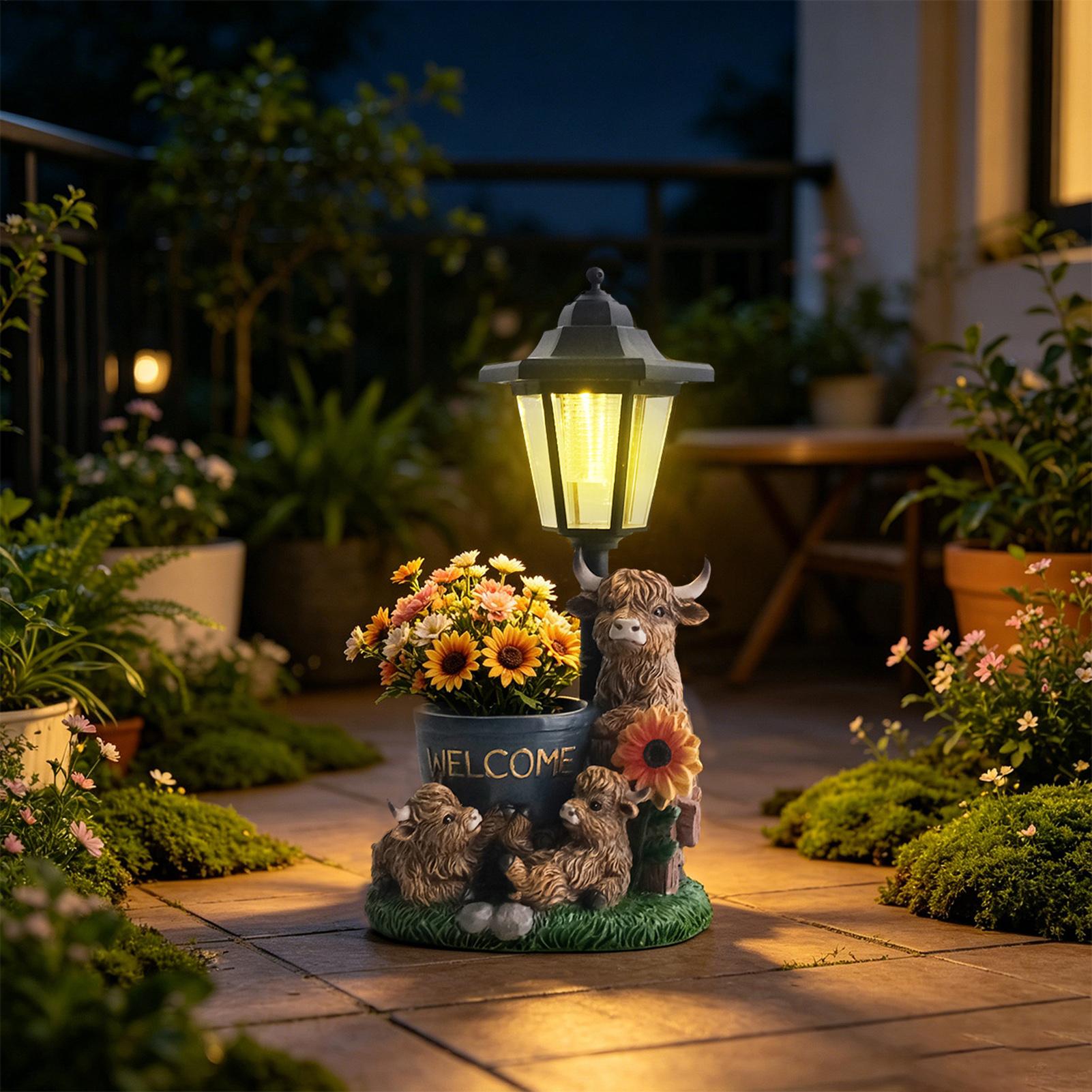 Up Lighting Decor - Solar Garden Animals Decorative Resin Cow