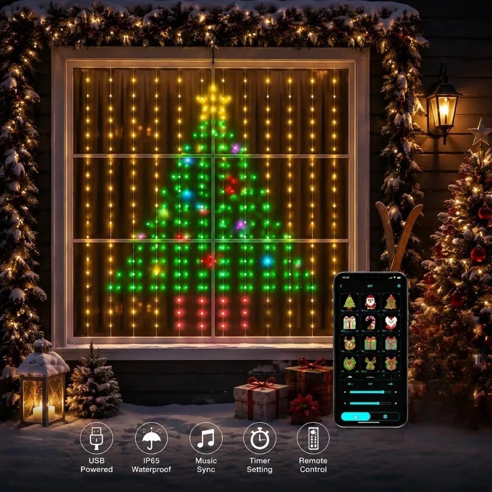LED Christmas Curtain Lights C - đánh giá và giá Lighting Christmas Decor